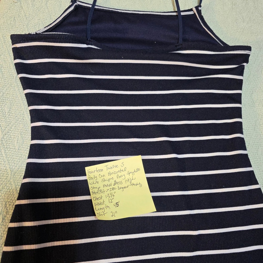 Fourteen Twelve Navy White Striped Bodycon Maxi Dress Spaghetti Strap Small